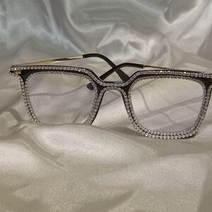 Chic Crystal-Studded Square Glasses